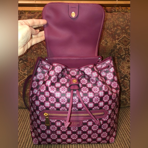 NWT-Kate Spade-SET-Spade Flower Monogram-Backpack & Bifold Wallet-Garnet Rose main image 14